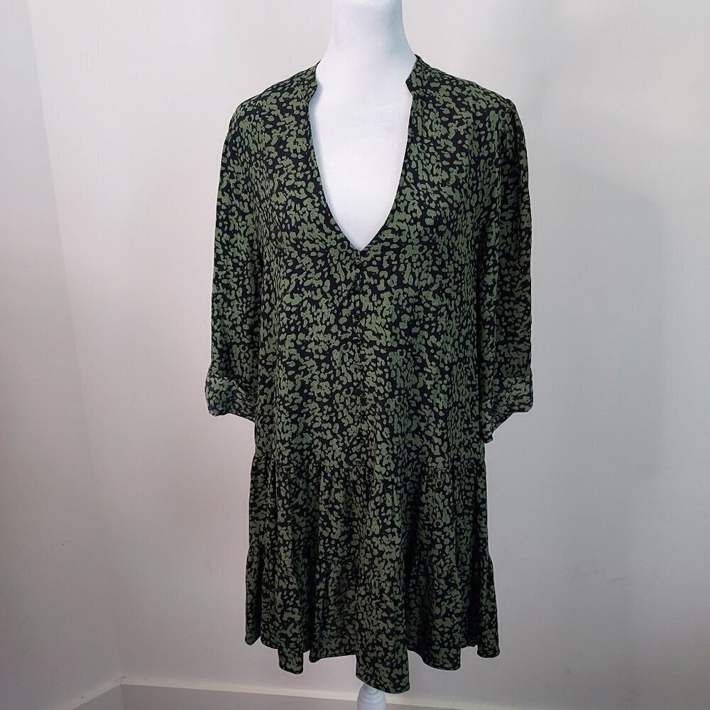Zara Floral Print Tab Sleeves Mini Tiered Dress Size Medium